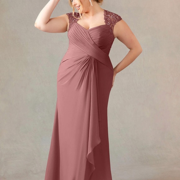 Plus Size AZAZIE Bridesmaid Dress - Chiffon & Lace in Desert Rose - Picture 2 of 7